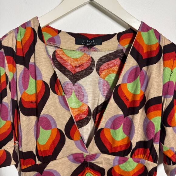 T-Bags Dress Women S Cream Brown Orange 70s Retro Geometric Mini Psychedelic - Picture 4 of 8